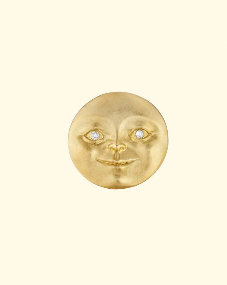 Moonface Stud Earrings W/ Diamond Eyes