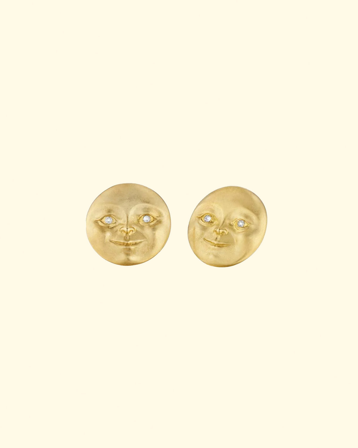 Moonface Stud Earrings W/ Diamond Eyes