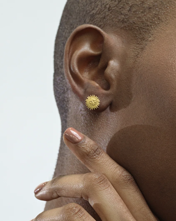 Tiny Sunface Stud Earrings | 18K Yellow Gold