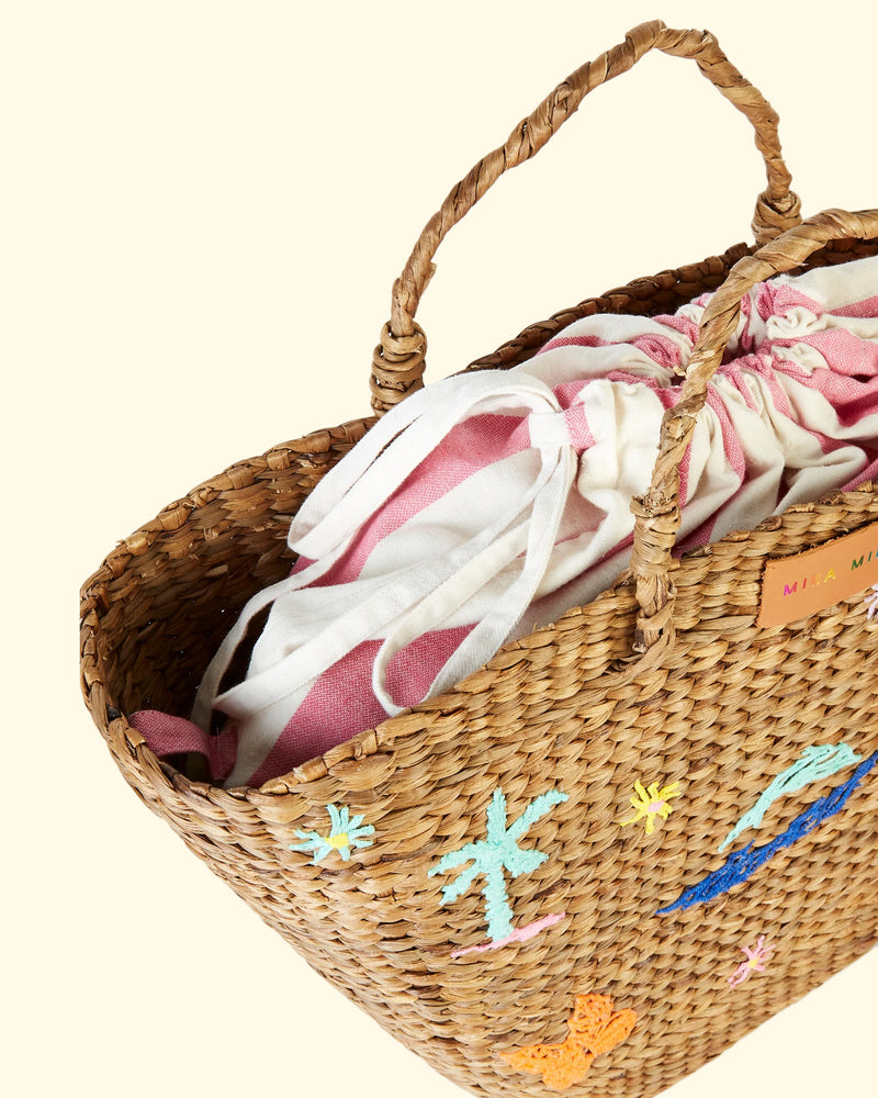 Embroidered Hyacinth Basket | Natural