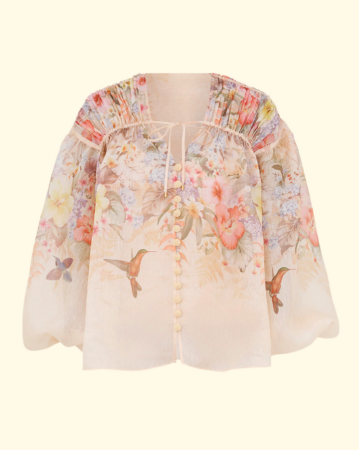 Illuminate Drawn Blouse| Ivory Tropical