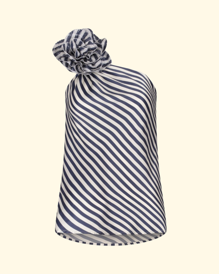 Sebastiana Blouse | White Blue Stripe