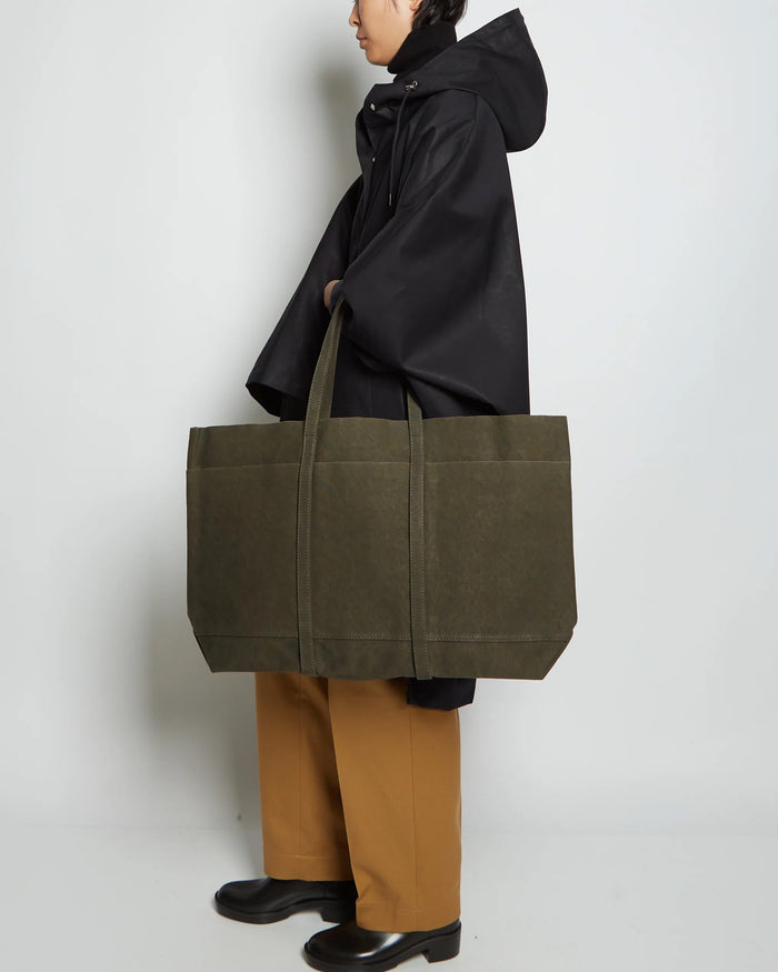 Washed Canvas 6Pockets Tote L| Olive