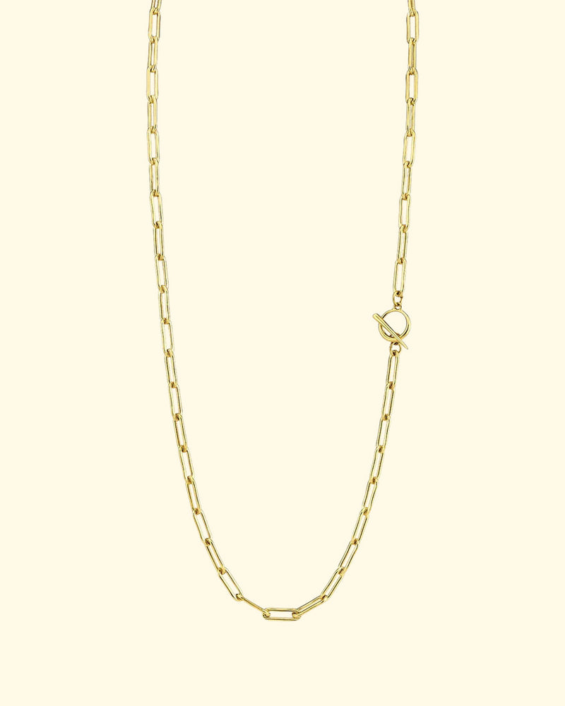 14K Fine Rectangular Link Chain Necklace with Tusk Clasp 24"