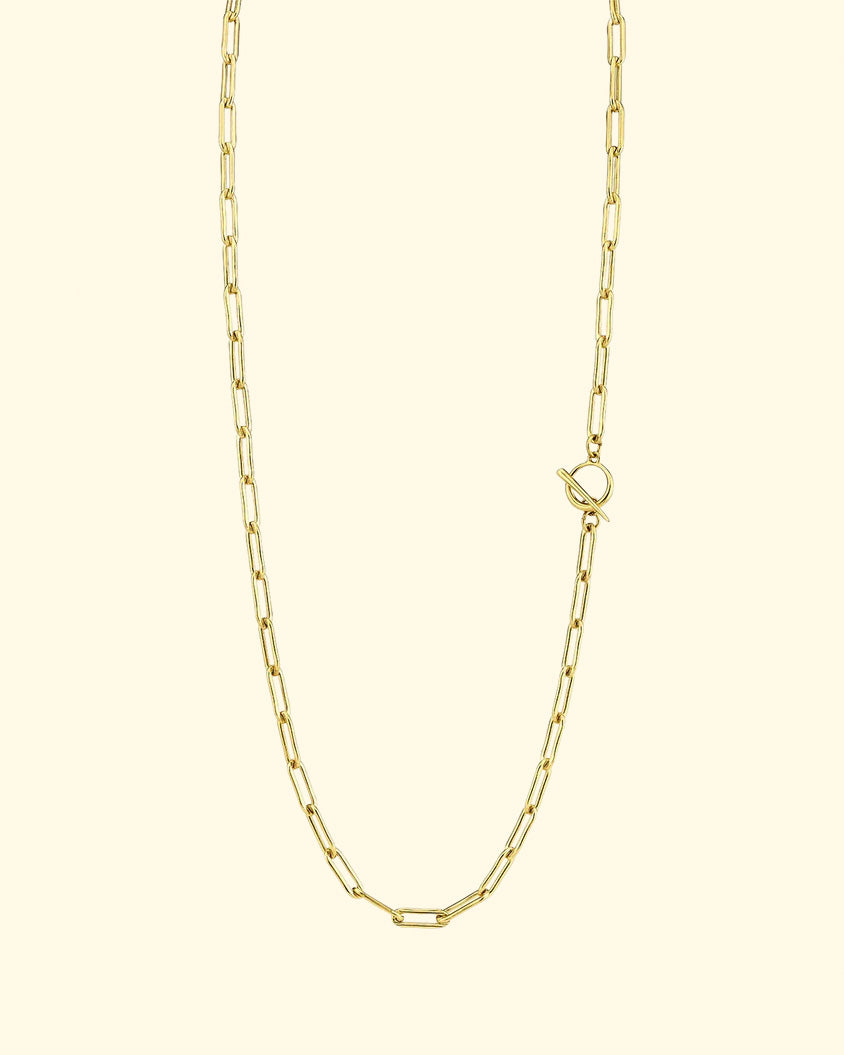 14K Fine Rectangular Link Chain Necklace with Tusk Clasp 30"