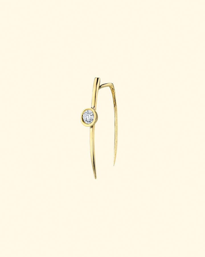 14K Large Infinite Tusk Earring w/ Floating Diamond | Yellow Gold