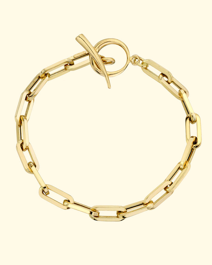 14K Rectangular Link Chain Bracelet with Tusk Clasp