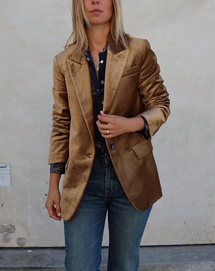 Stretch Velvet Masculine Jacket | Gold