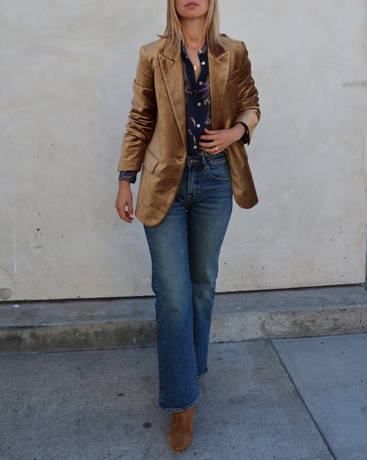 Stretch Velvet Masculine Jacket | Gold