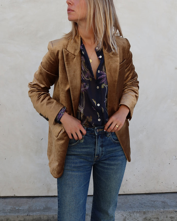 Stretch Velvet Masculine Jacket | Gold
