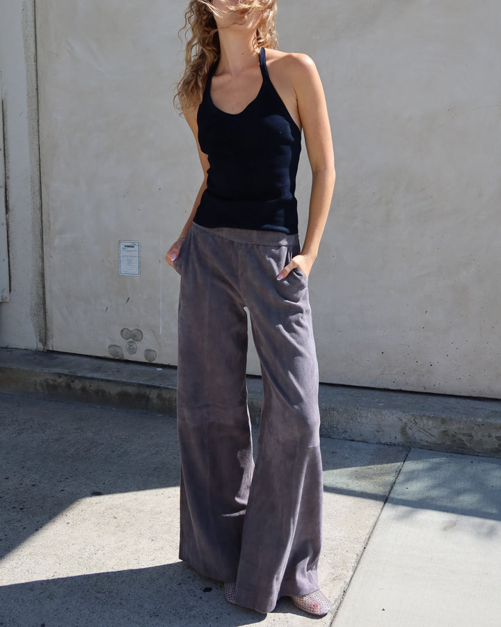 Suede Wide Leg Pant | Castle grey