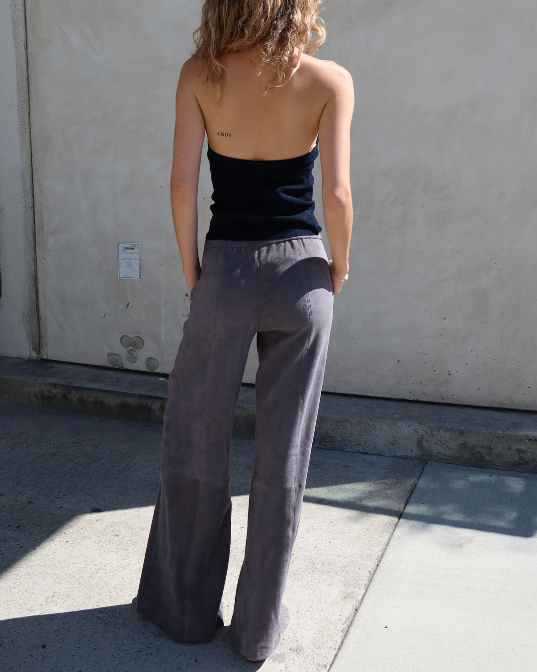 Suede Wide Leg Pant | Castle grey
