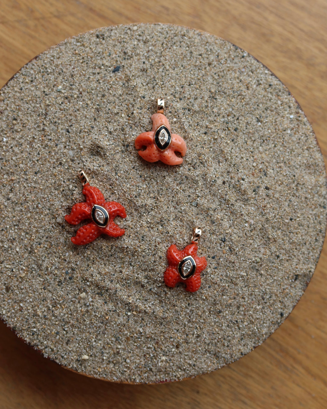 Carved Coral Starfish With Marquise Diamond Charm