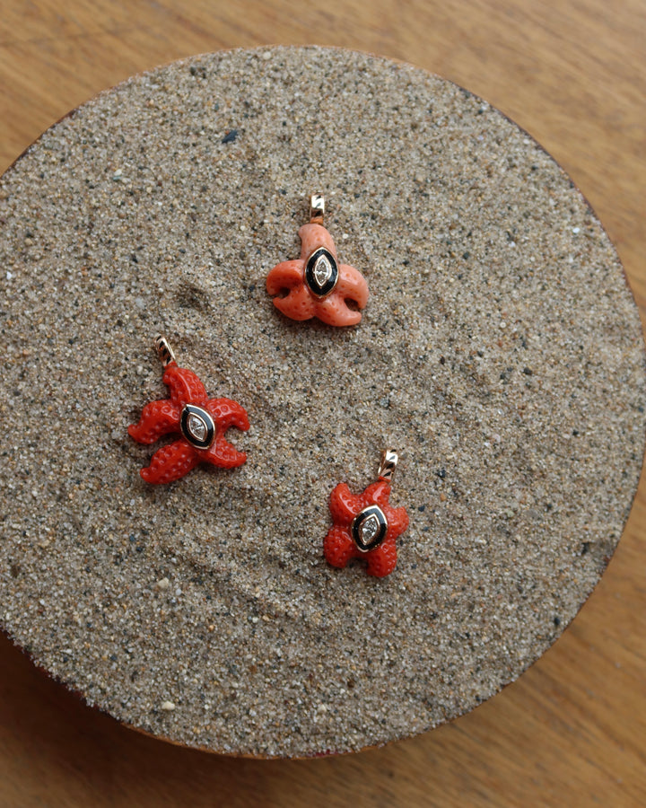 Carved Coral Starfish With Marquise Diamond Charm