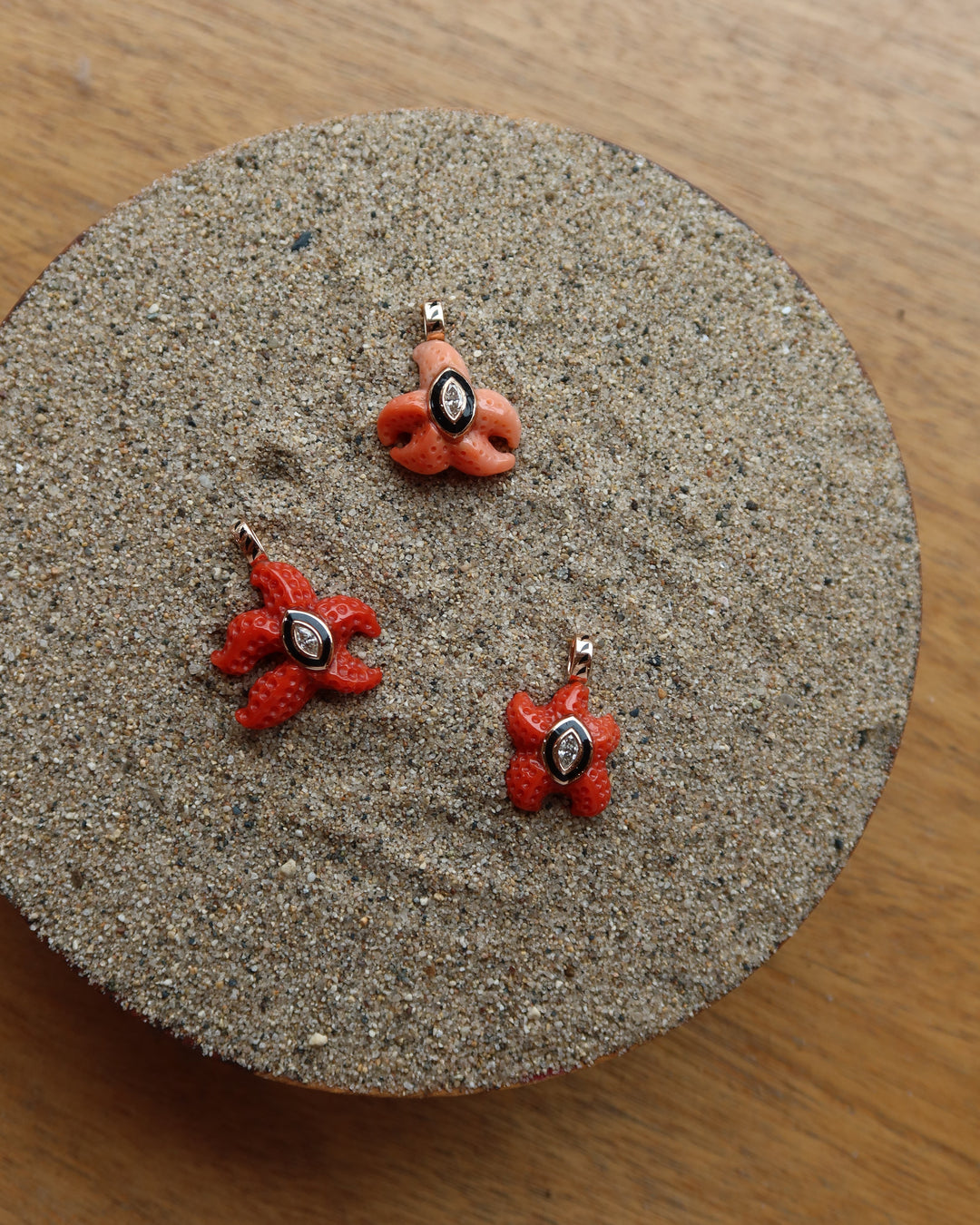 Carved Coral Starfish With Marquise Diamond Charm