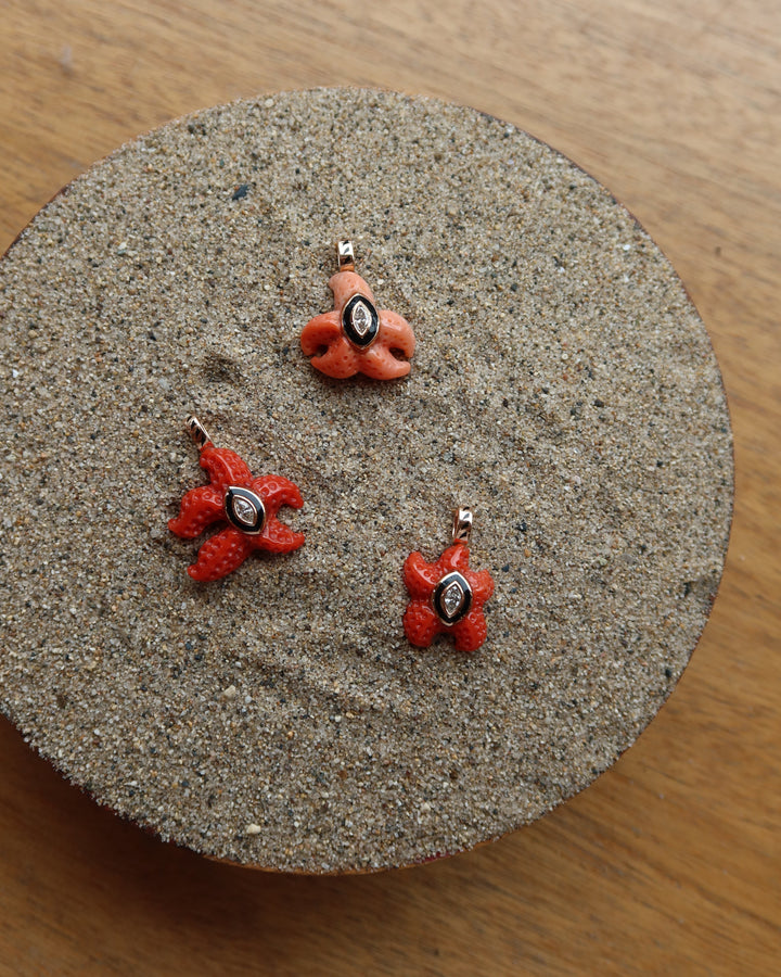 Carved Coral Starfish With Marquise Diamond Charm