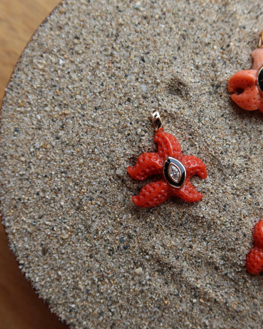 Carved Coral Starfish With Marquise Diamond Charm
