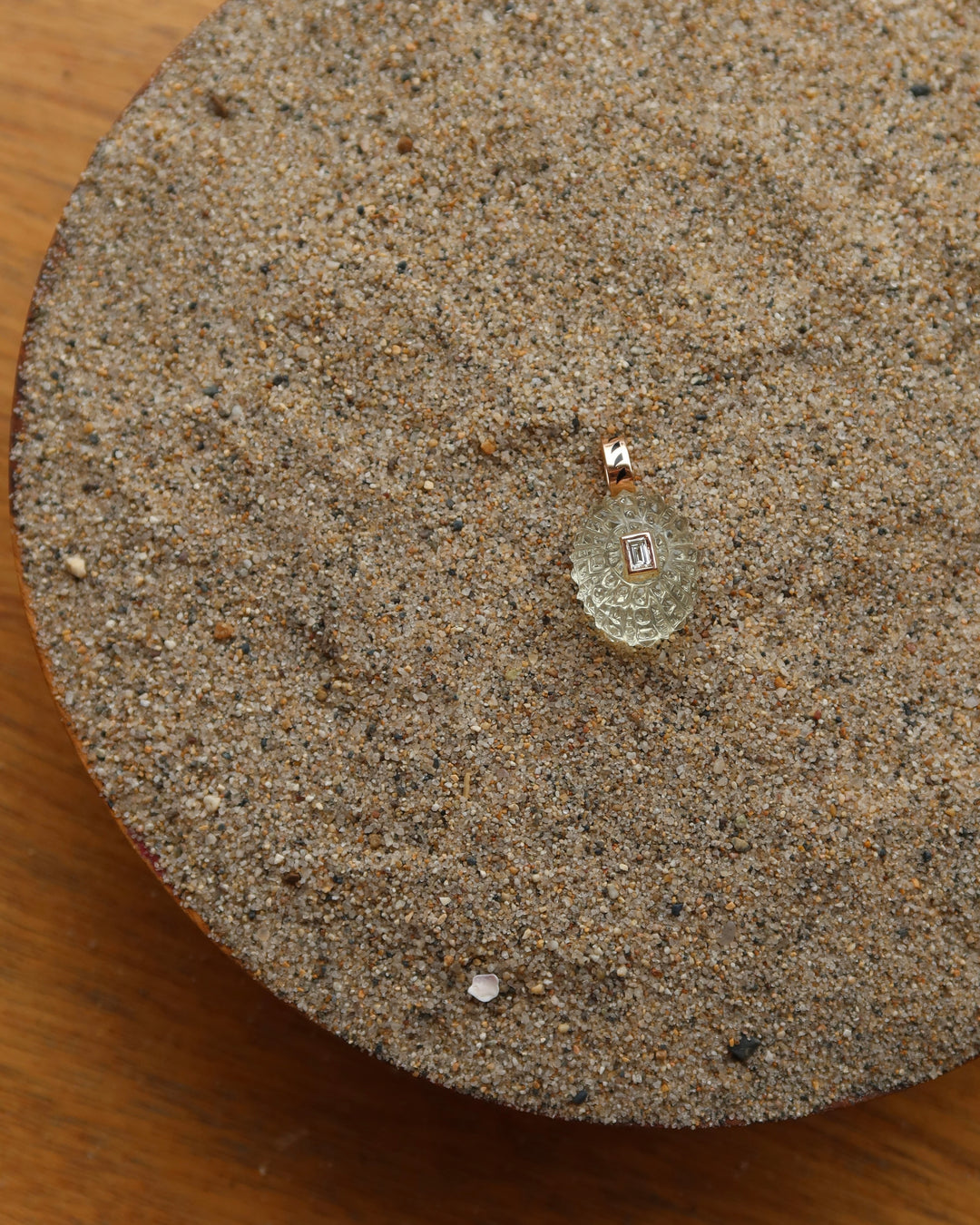 Carved Sea Urchin With Baguette Diamond Charm Petite | Lemon Quartz