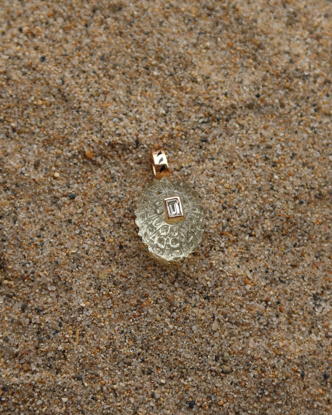 Carved Sea Urchin With Baguette Diamond Charm Petite | Lemon Quartz