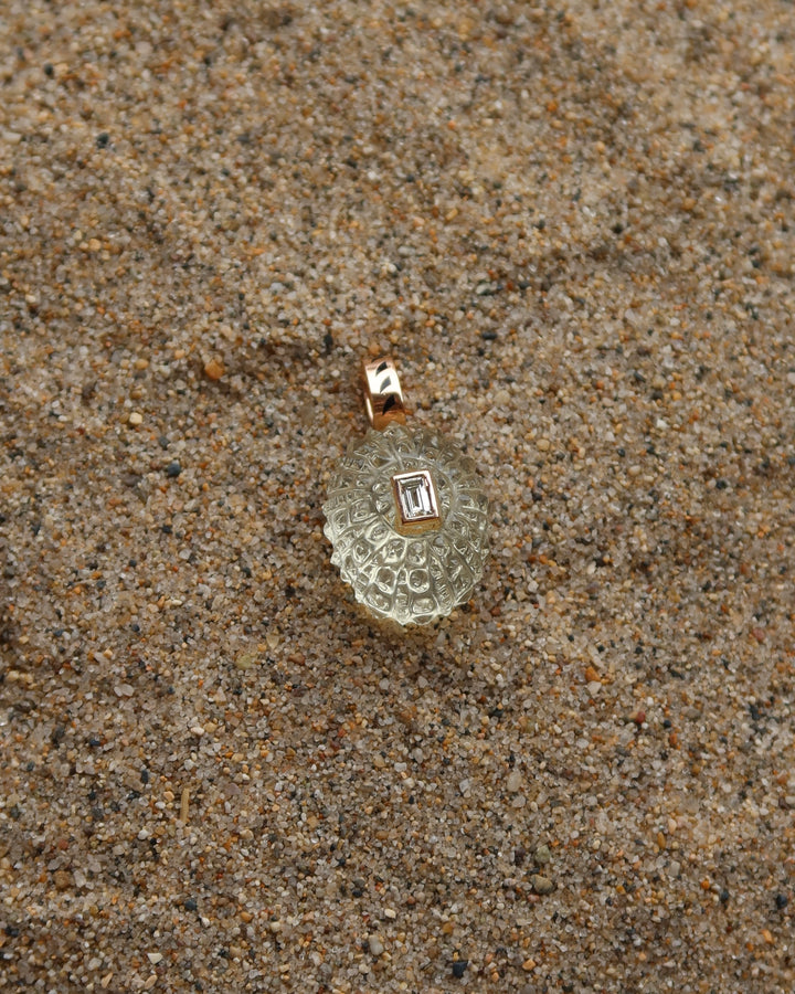 Carved Sea Urchin With Baguette Diamond Charm Petite | Lemon Quartz