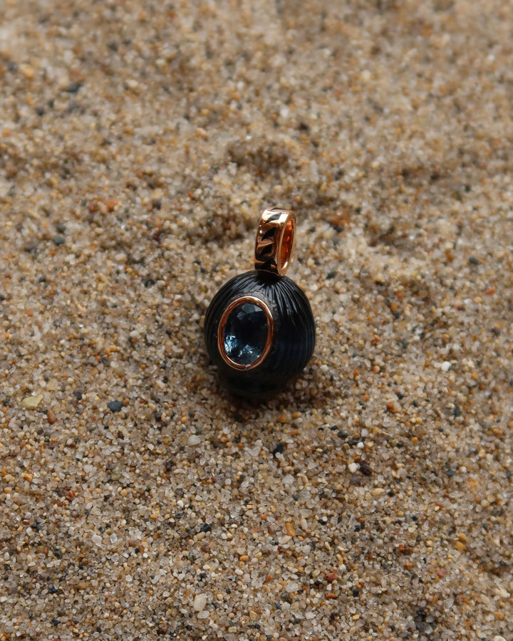 Carved Blue Tiger Eye Coquito With Oval Aquamarine