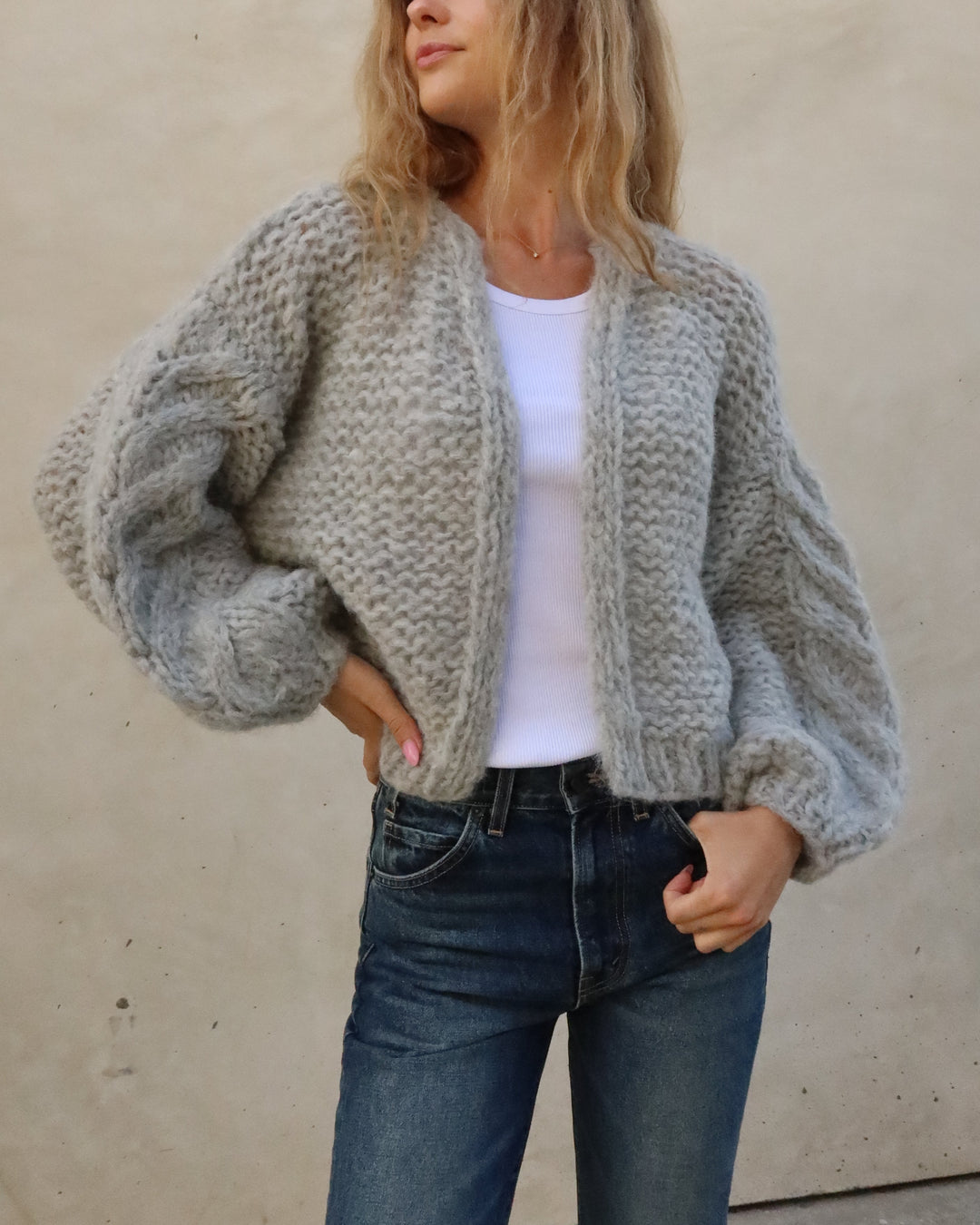 Fleecy Alpaca Cable Bomber | Sweater Grey