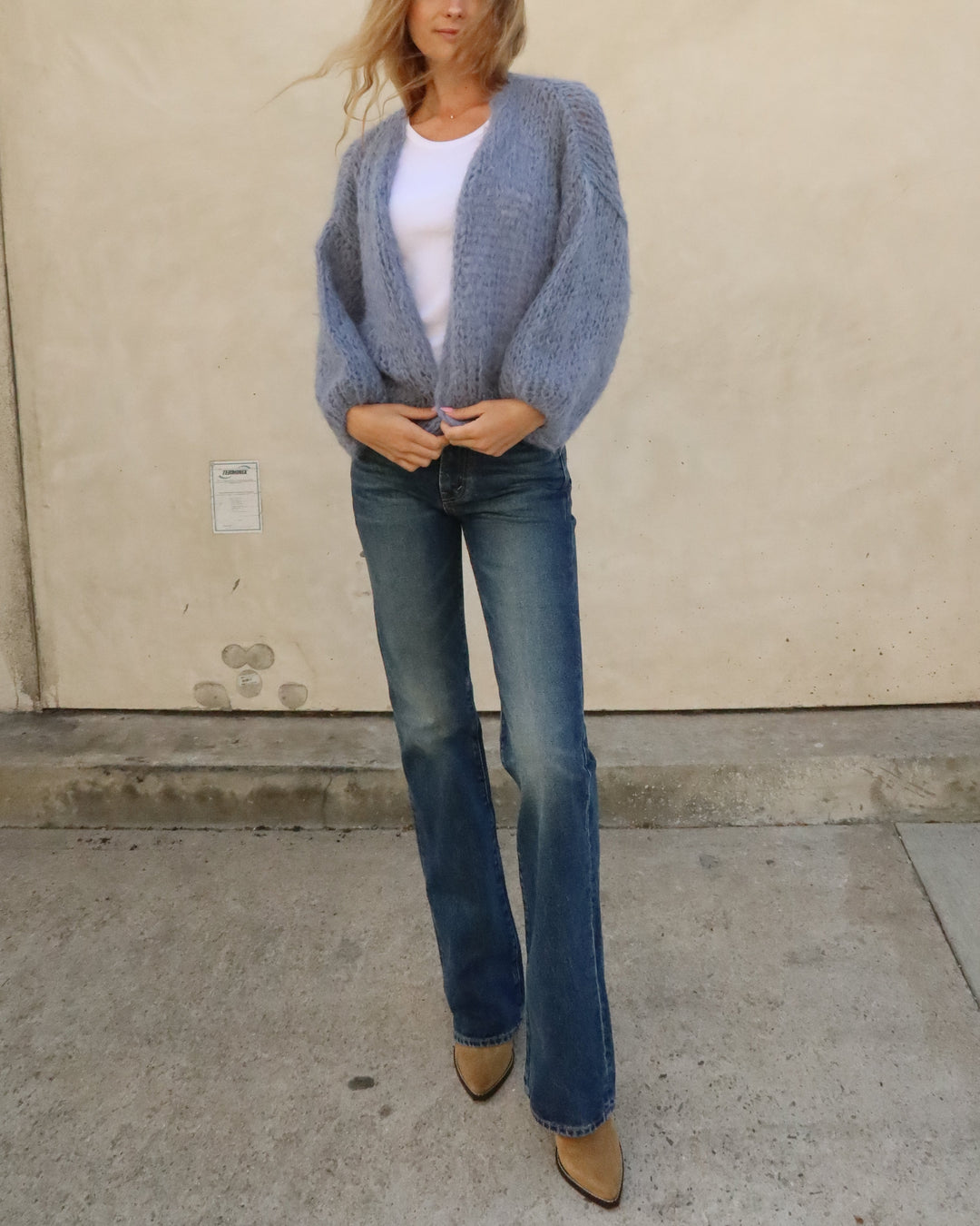 Shaggy Alpaca Bomber Cardigan | Grey Blue