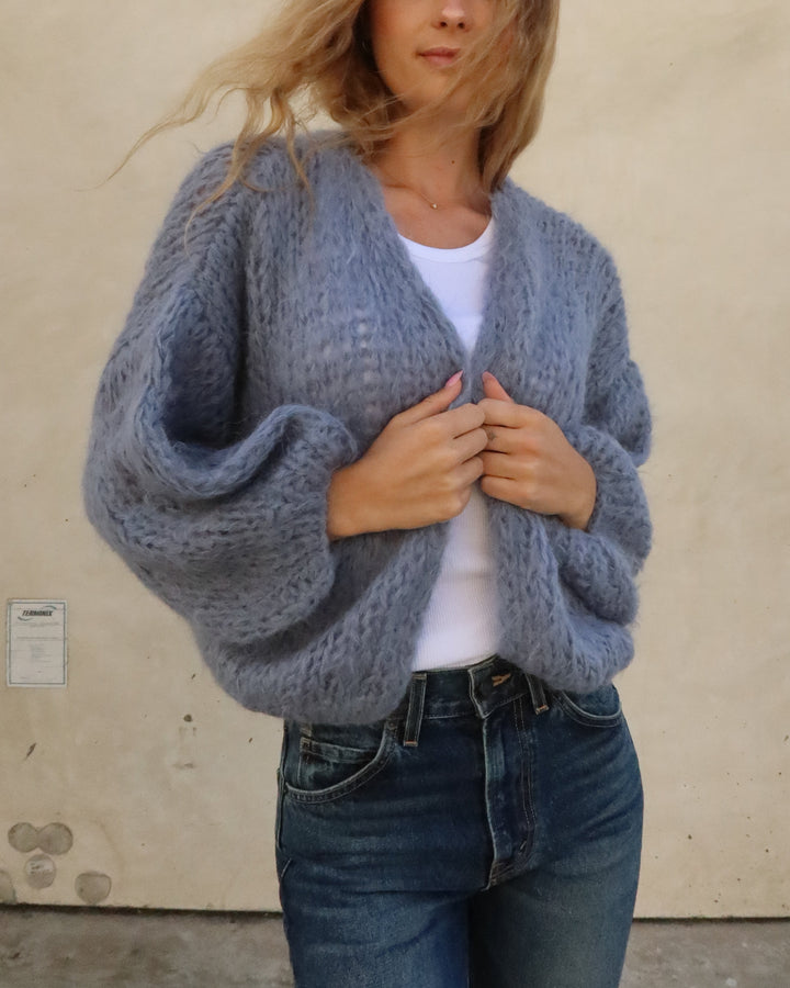 Shaggy Alpaca Bomber Cardigan | Grey Blue