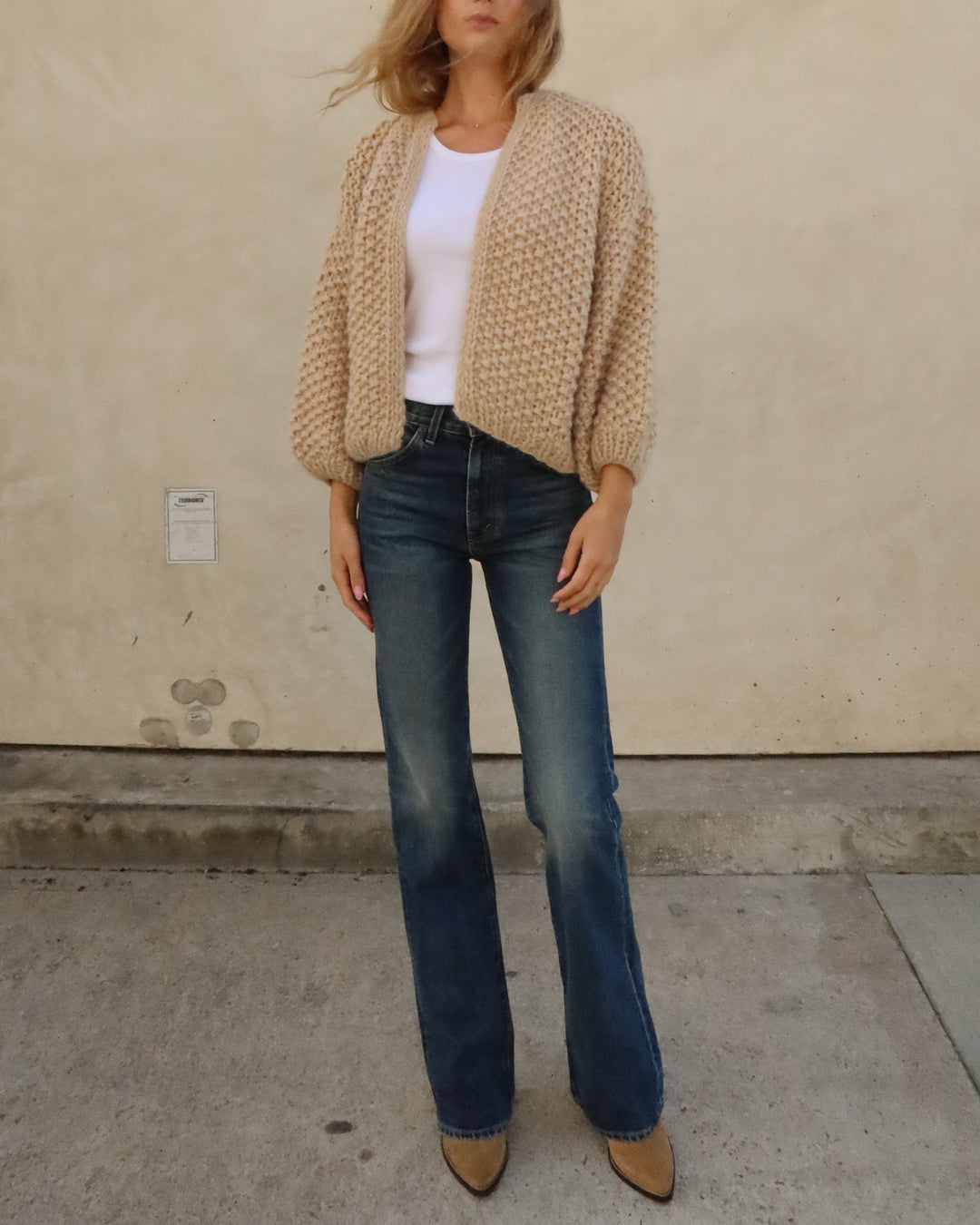 Chunky Alpaca Pearl Bomber Cardigan | Beige