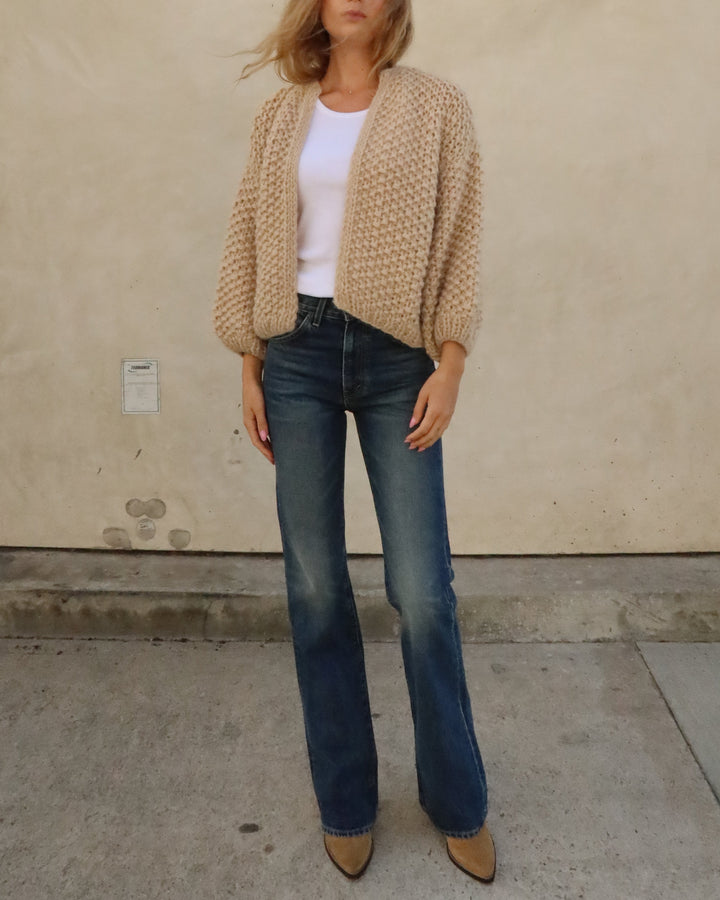 Chunky Alpaca Pearl Bomber Cardigan | Beige