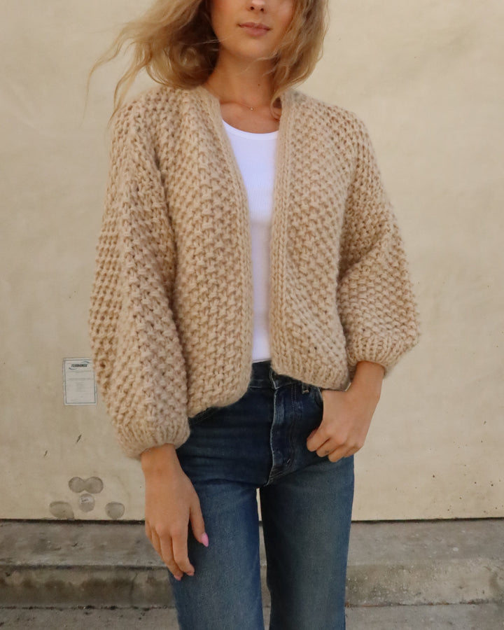 Chunky Alpaca Pearl Bomber Cardigan | Beige