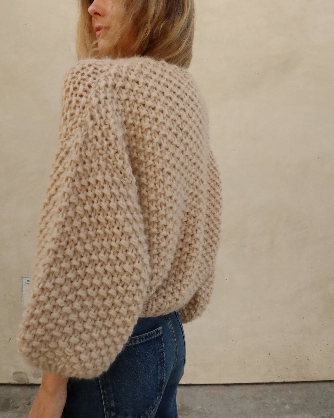 Chunky Alpaca Pearl Bomber Cardigan | Beige