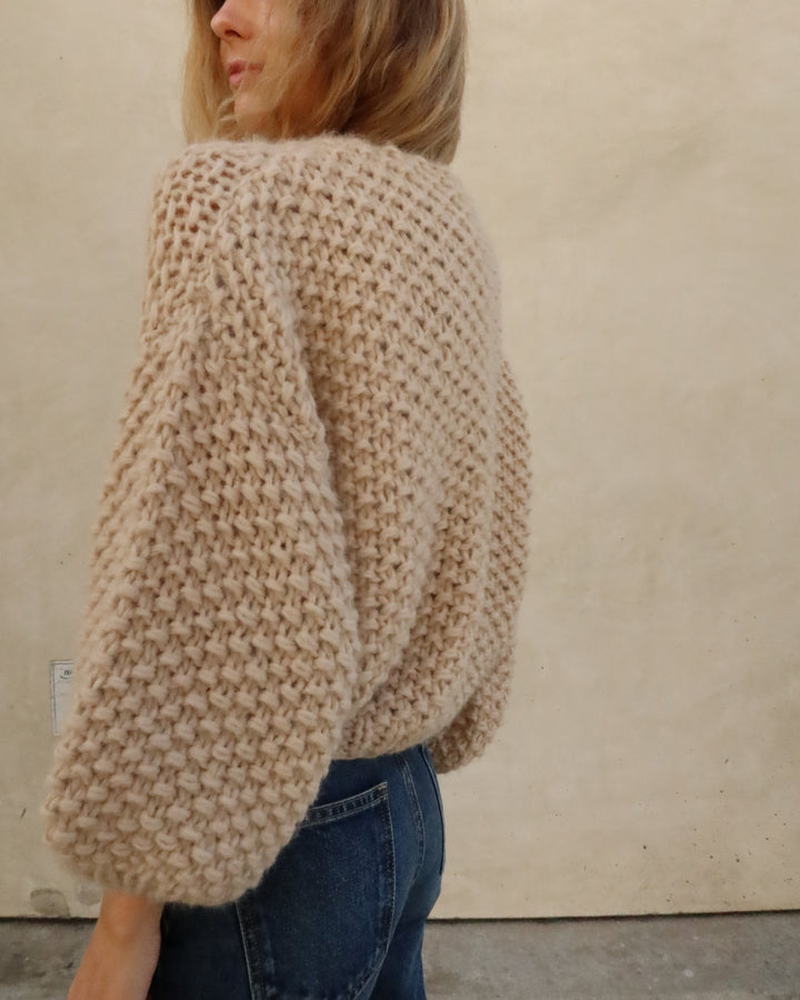 Chunky Alpaca Pearl Bomber Cardigan | Beige