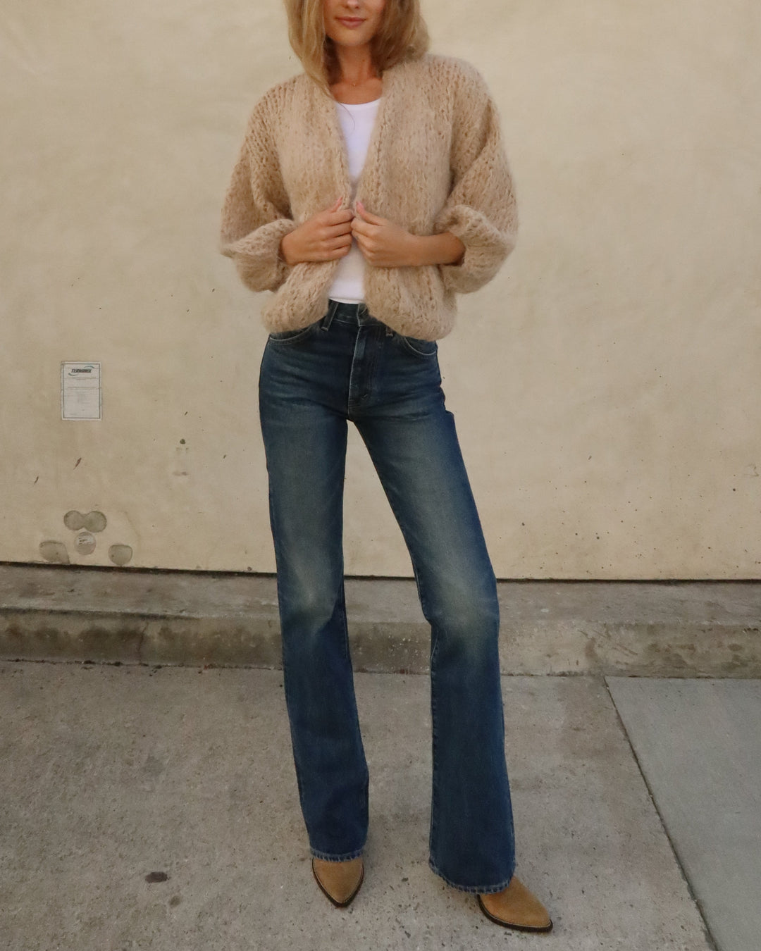 Shaggy Alpaca Bomber Cardigan | Beige