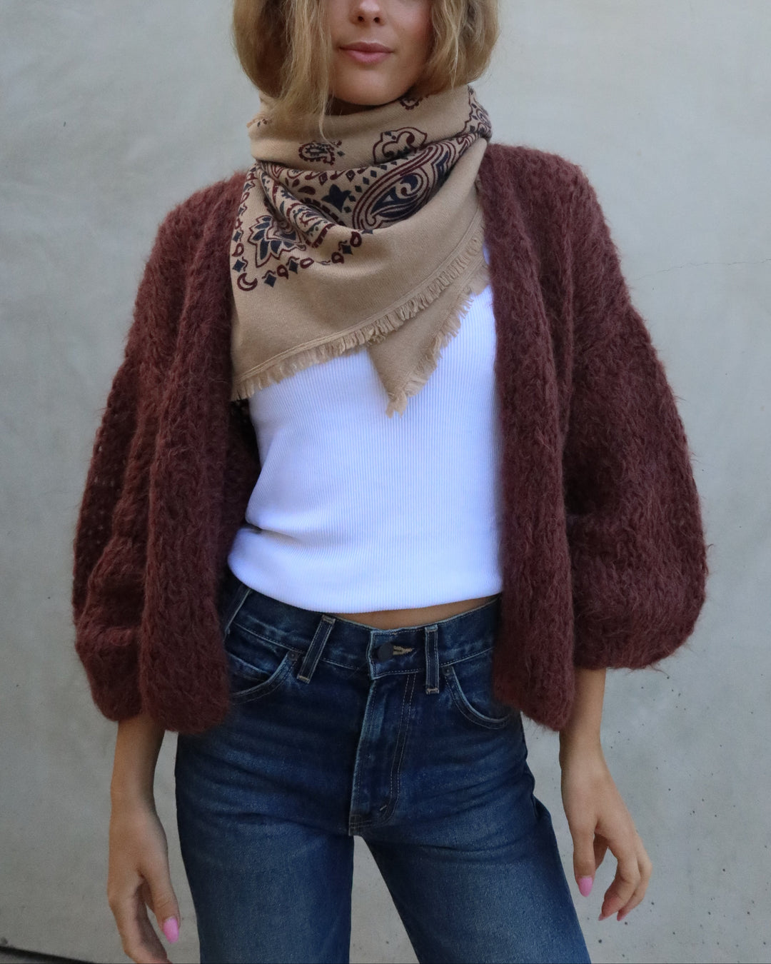 Shaggy Alpaca Bomber Cardigan | Marron
