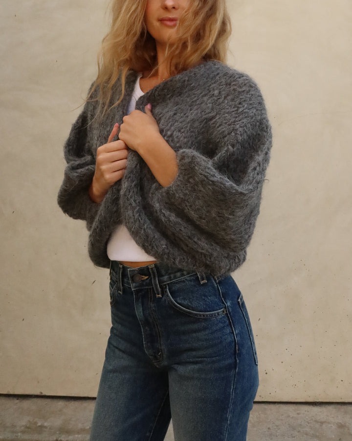 Shaggy Alpaca Bomber Cardigan | Grey