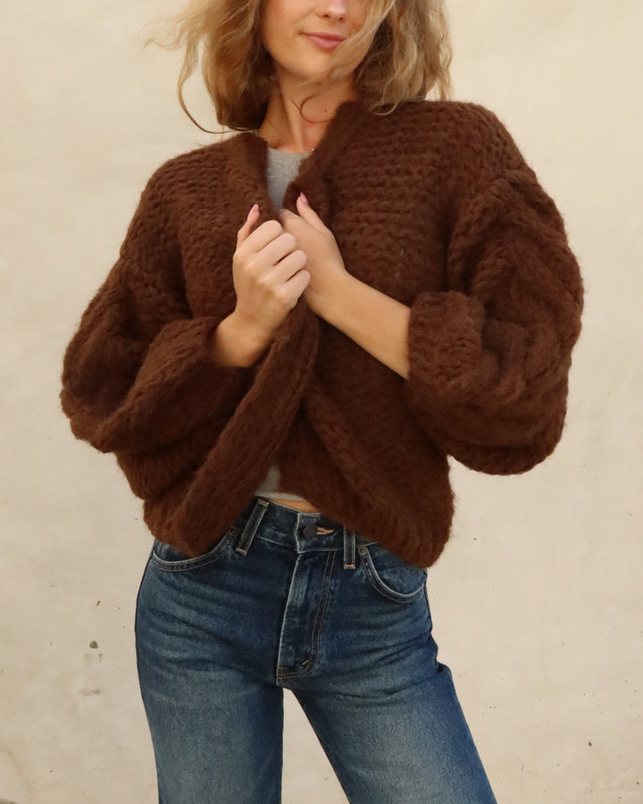 Fleecy Alpaca Cable Bomber | Teddy Brown