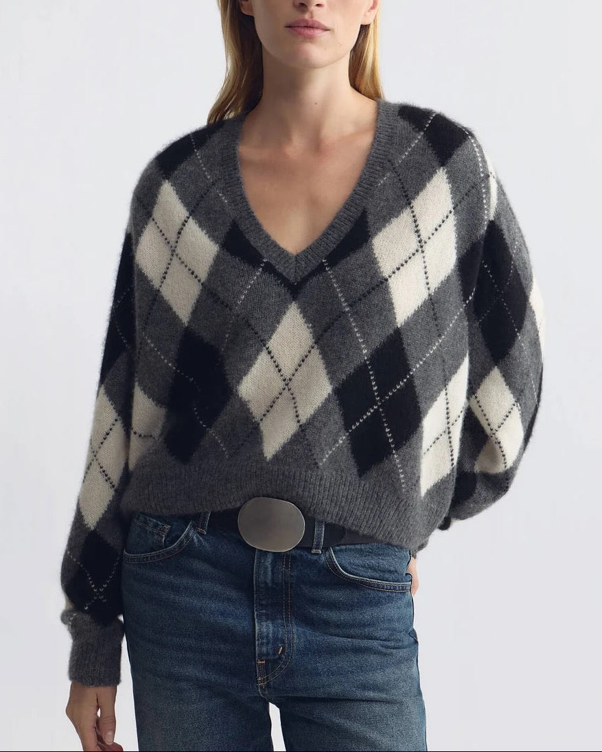Feron Argyle Sweater | Grey / Ivory
