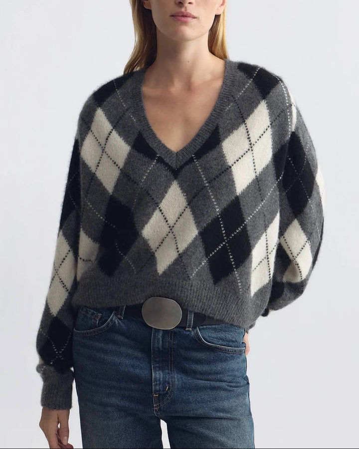 Feron Argyle Sweater | Grey / Ivory