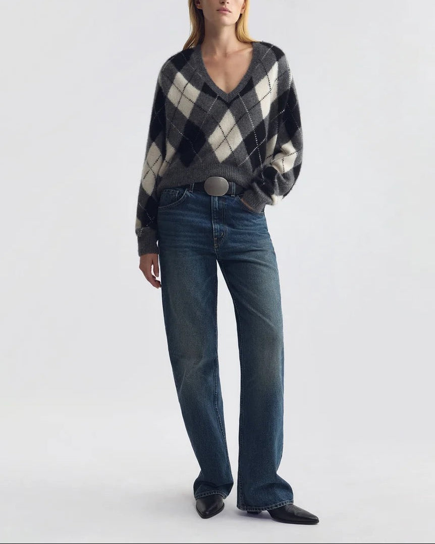 Feron Argyle Sweater | Grey / Ivory