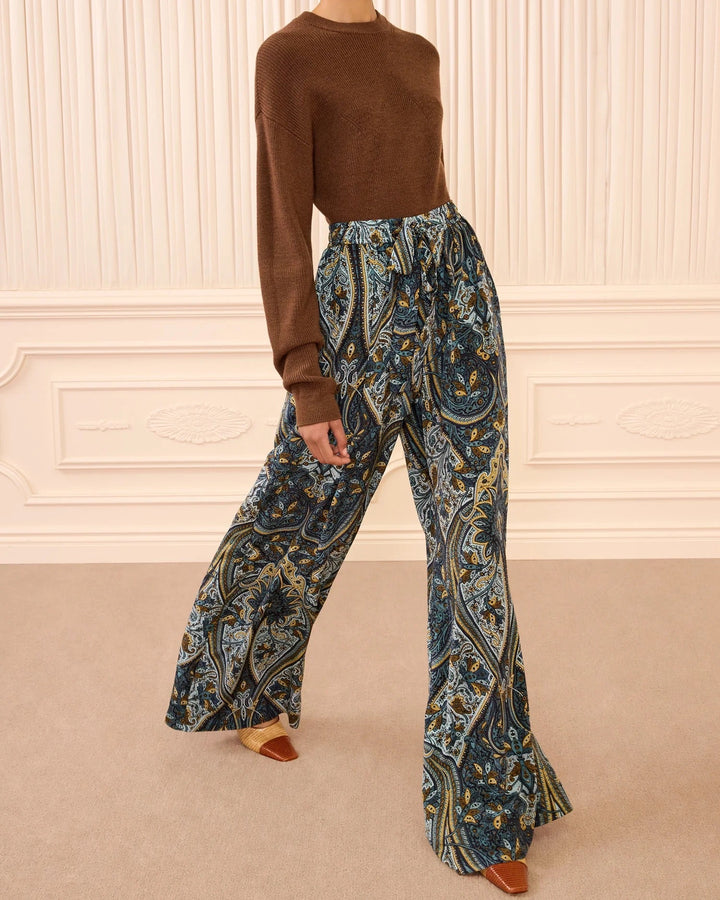 Sawyer Wide Leg Silk Pant | Prussian