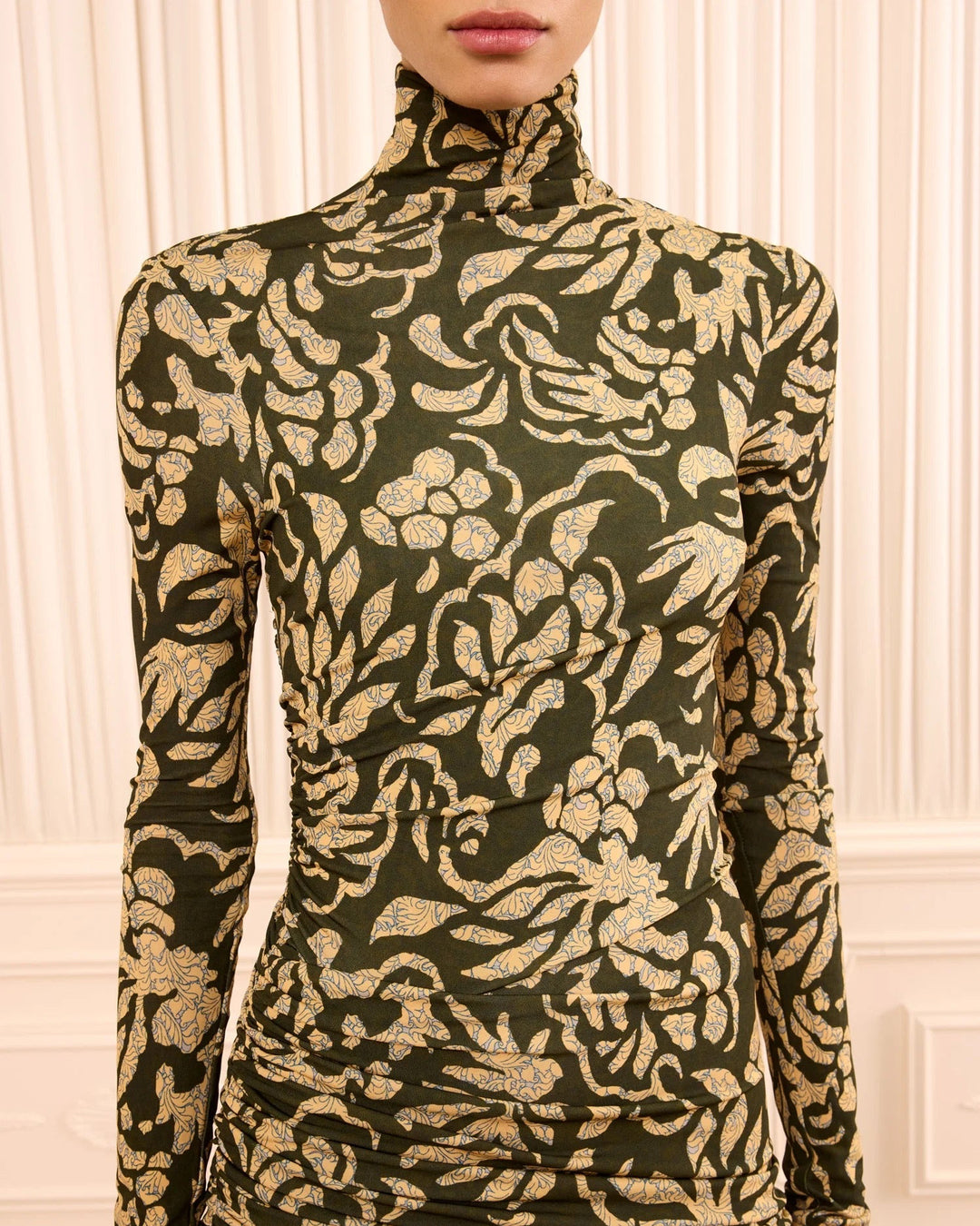 Katy Draped Jersey Dress | Khaki Floral