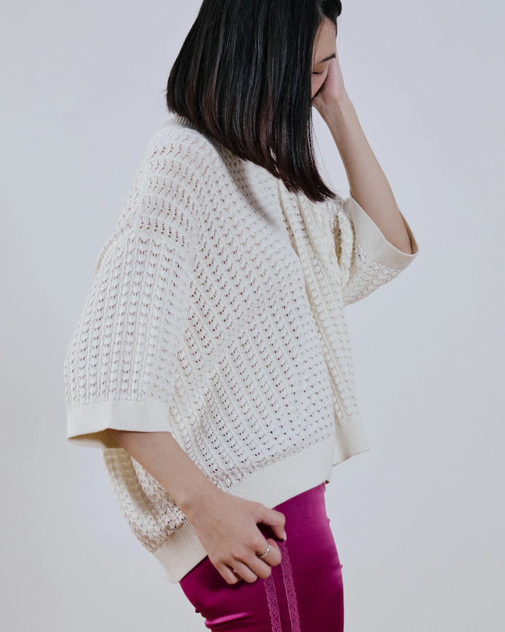 Bess Lace Knit T-Shirt | Cream