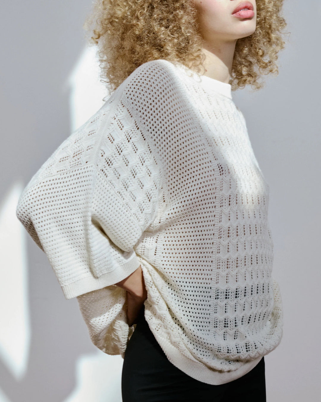Bella Paneled Lace Knit T-Shirt | Cream