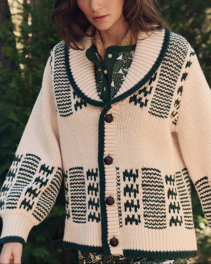 The Chalet Cardigan Sweater | Cream & Forest