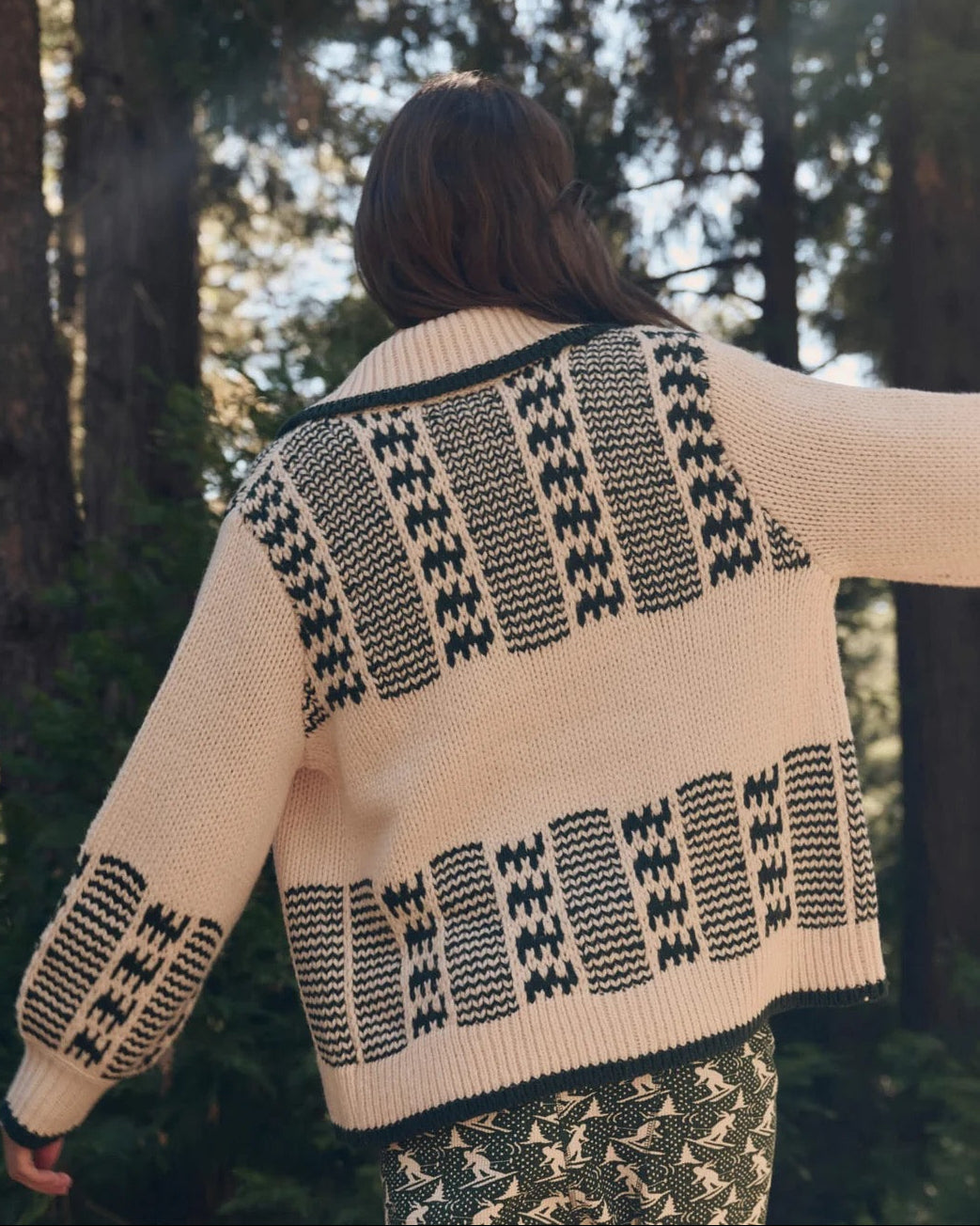 The Chalet Cardigan Sweater | Cream & Forest