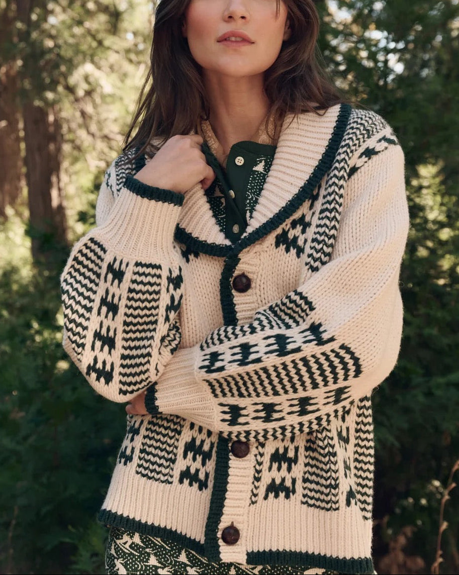 The Chalet Cardigan Sweater | Cream & Forest