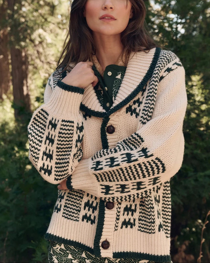 The Chalet Cardigan Sweater | Cream & Forest