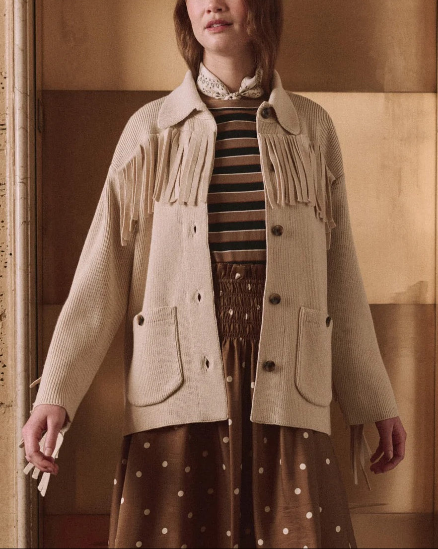 The Western Fringe Sweater Jacket | Natural