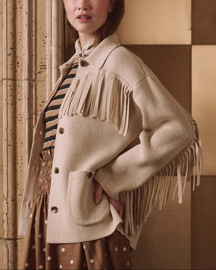 The Western Fringe Sweater Jacket | Natural